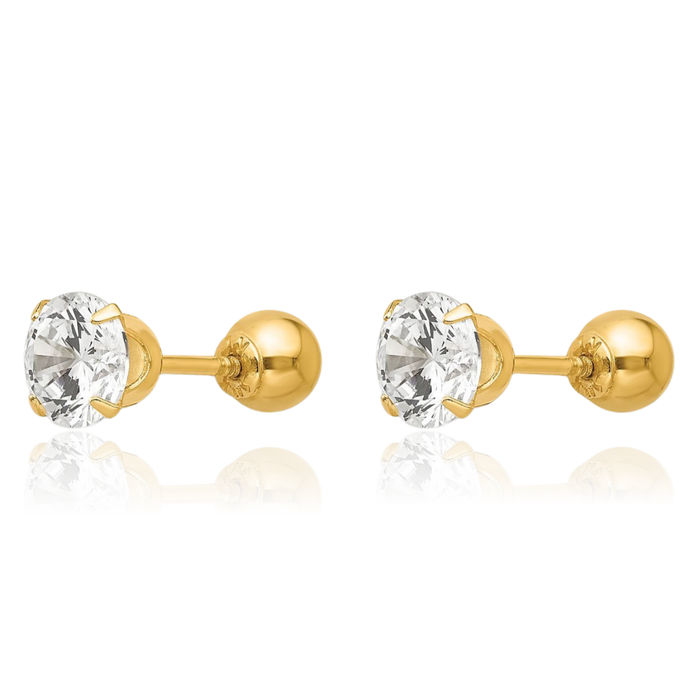 14K Solid Yellow Gold Reversible 5mm Cubic Zirconia CZ Ball Stud Earrings