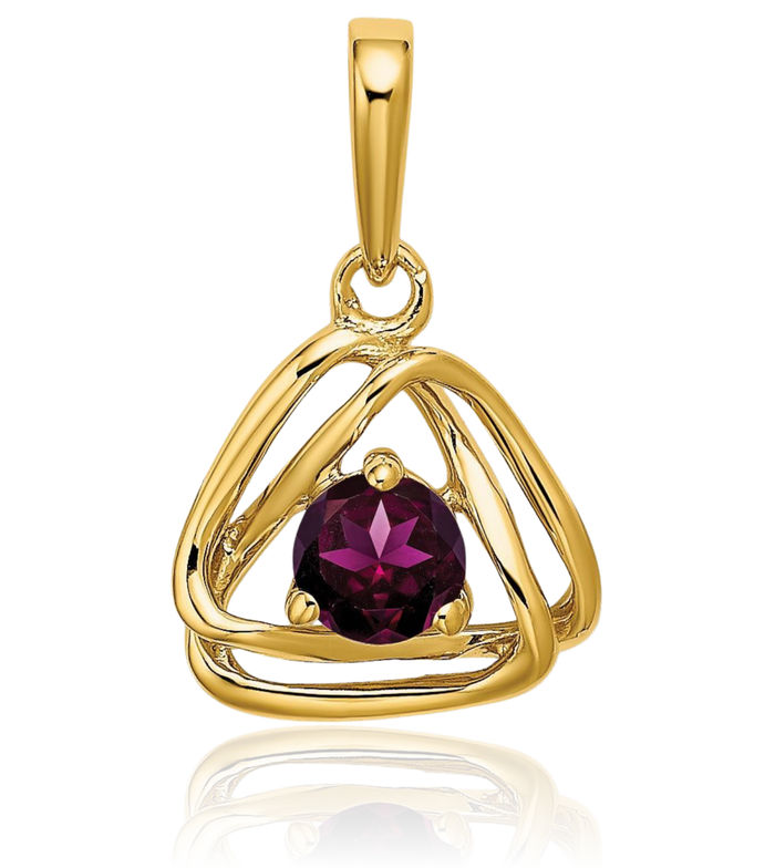 14K Solid Yellow Gold Purple Rhodolite Garnet Triangle Necklace Charm Gemstone Pendant June Birthstone Jewelry