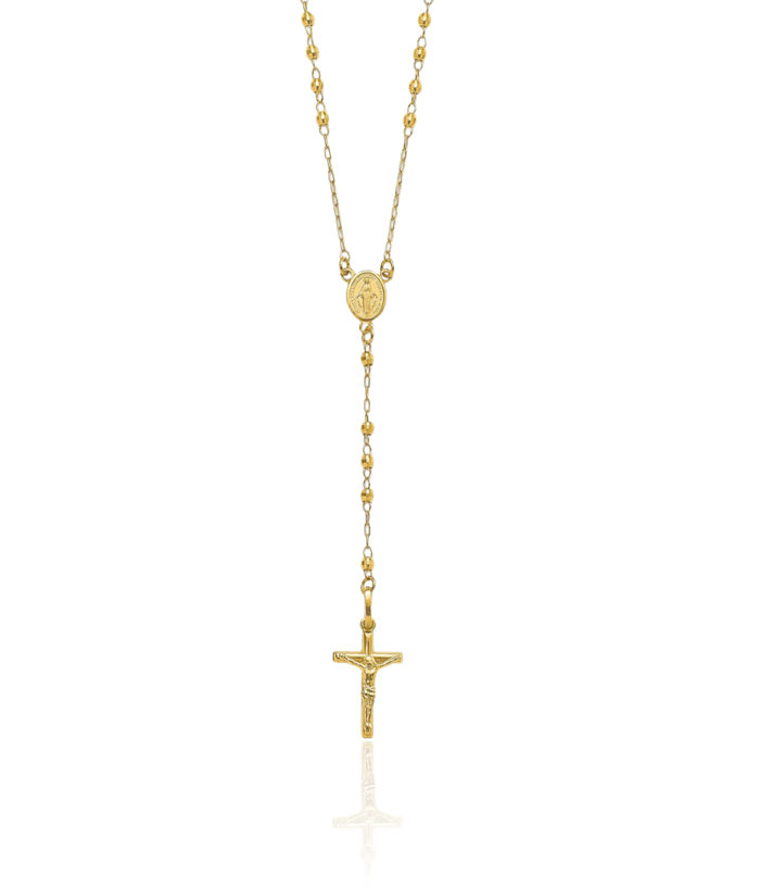 14K Solid Yellow Gold Rosary Bead Chain Necklace