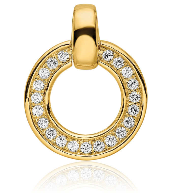 14K Solid Yellow Gold Round Diamond Floating Chain Slide Pendant Necklace Charm