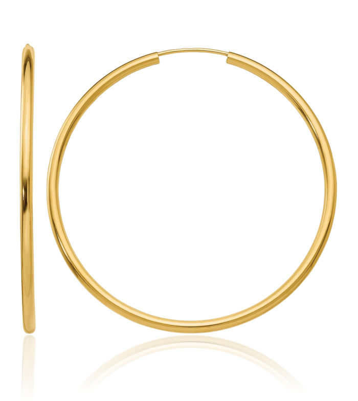 14K Solid Yellow Gold Round Endless 2mm Large Hoop Earrings