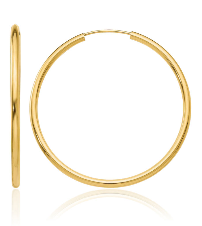 14K Solid Yellow Gold Round Endless 2mm Medium Hoop Earrings