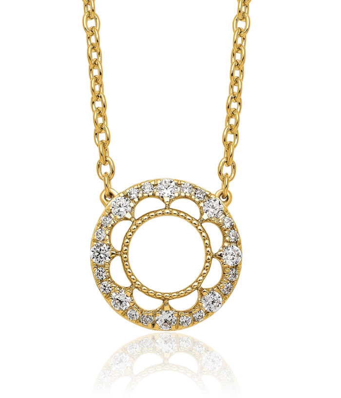 14K Solid Yellow Gold Circle Round Geometric Diamond Necklace Chain