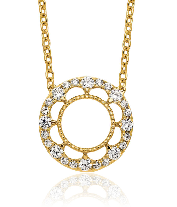 14K Solid Yellow Gold Circle Round Geometric Diamond Necklace Chain