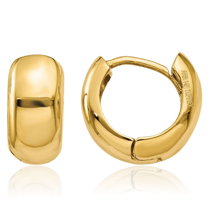 14K Solid Yellow Gold Round Huggie Mini Small Hoop Earrings