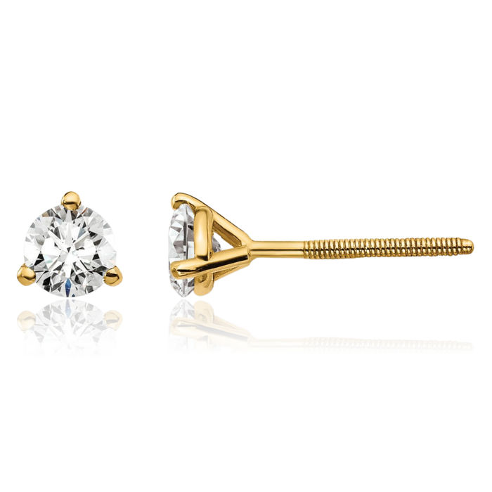 14K Solid Yellow Gold Round Lab Diamond Screw Back Stud Earrings