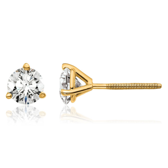 14K Solid Yellow Gold Round Lab Diamond Screw Back Stud Earrings