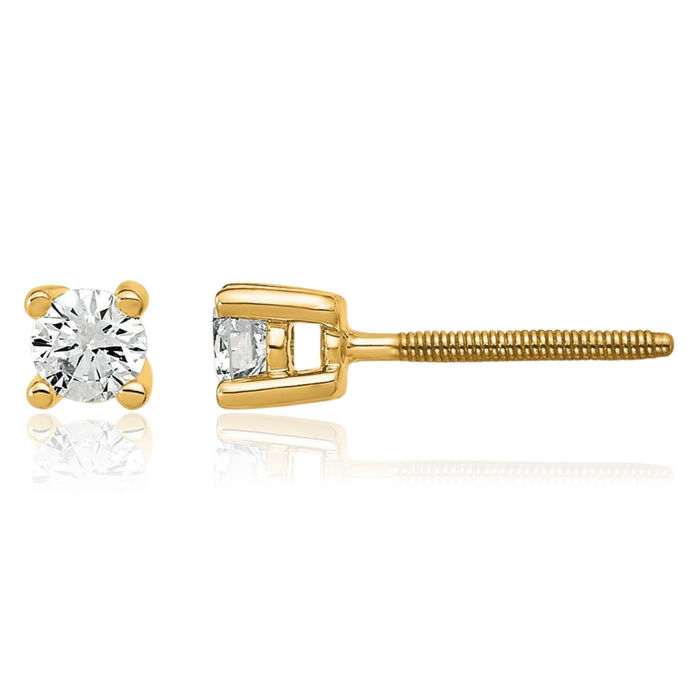 14K Solid Yellow Gold Round Lab Diamond Screw Back Stud Earrings