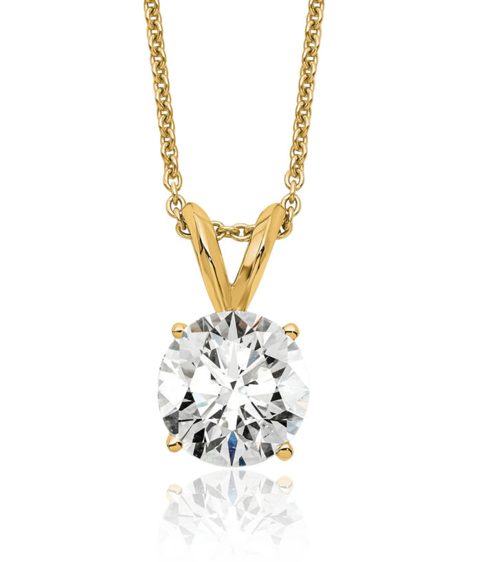 14K Solid Yellow Gold Round Lab Diamond Solitaire Necklace Chain