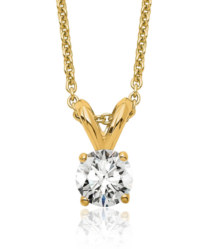 14K Solid Yellow Gold Round Lab Diamond Solitaire Necklace Chain Pendant Charm