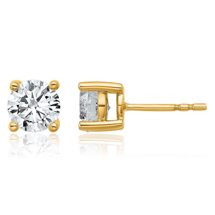 14K Solid Yellow Gold Round Lab Diamond Stud Earrings