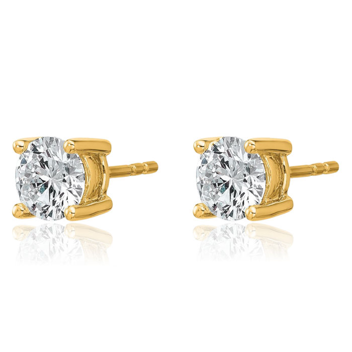 14K Solid Yellow Gold Round Lab Diamond Stud Earrings