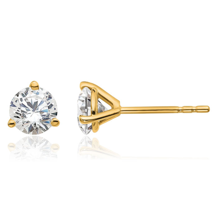 14K Solid Yellow Gold Round Lab Diamond Stud Earrings