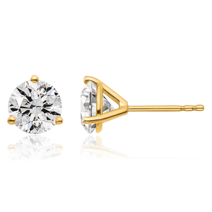 14K Solid Yellow Gold Round Lab Diamond Stud Earrings