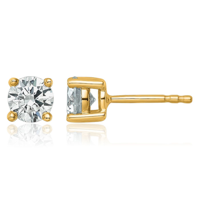 14K Solid Yellow Gold Round Lab Diamond Stud Earrings