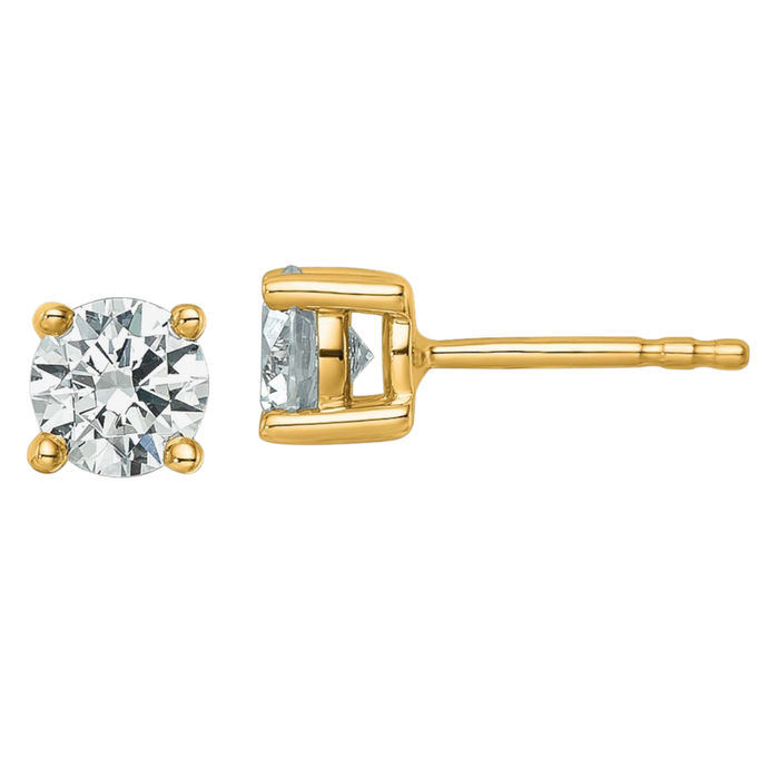 14K Solid Yellow Gold Round Lab Diamond Stud Earrings