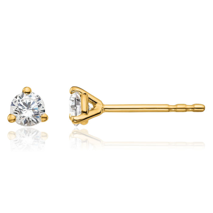 14K Solid Yellow Gold Round Lab Diamond Stud Earrings