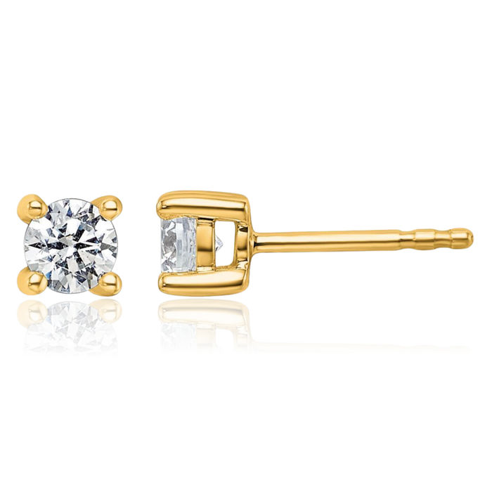 14K Solid Yellow Gold Round Lab Diamond Stud Earrings