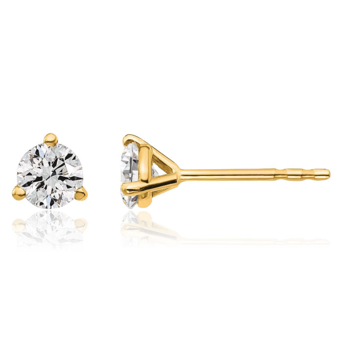 14K Solid Yellow Gold Round Lab Diamond Stud Earrings