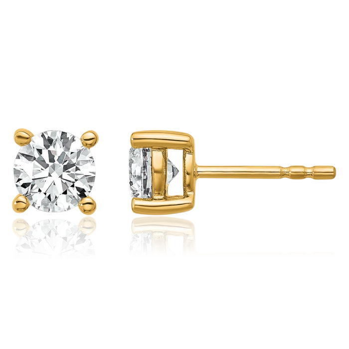 14K Solid Yellow Gold Round Lab Diamond Stud Earrings