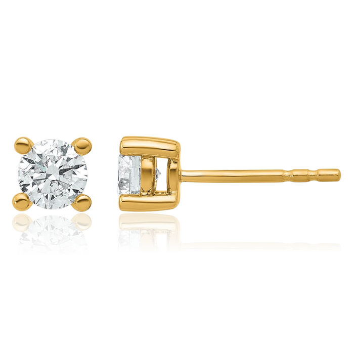 14K Solid Yellow Gold Round Lab Diamond Stud Earrings