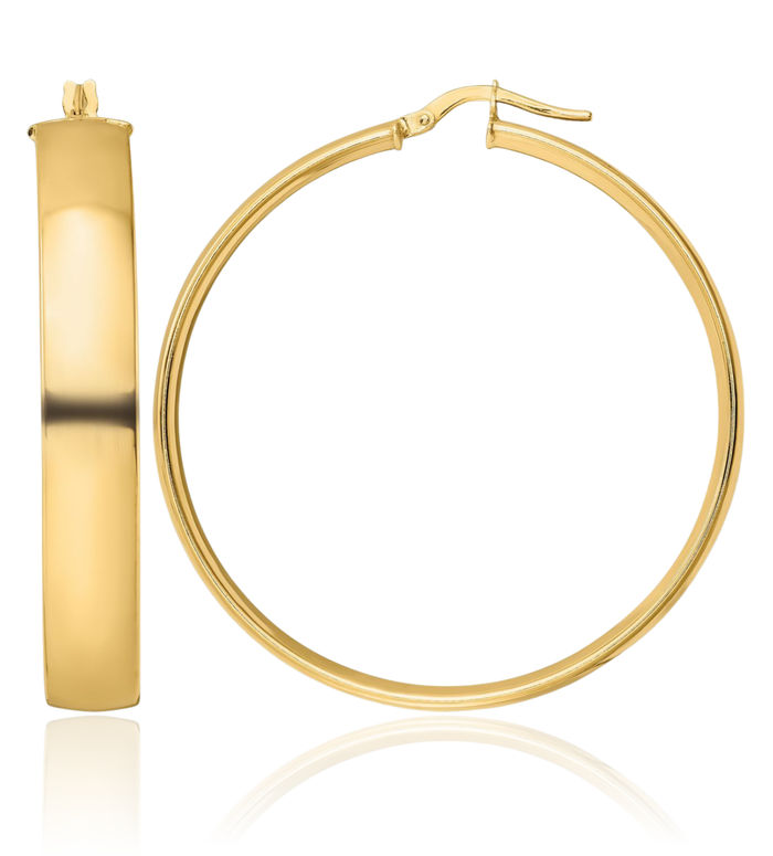 14K Solid Yellow Gold Round Large Hoop Earrings