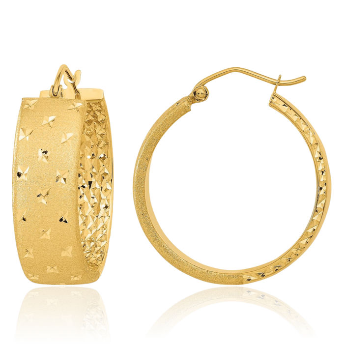 14K Solid Yellow Gold Round Medium Hoop Earrings