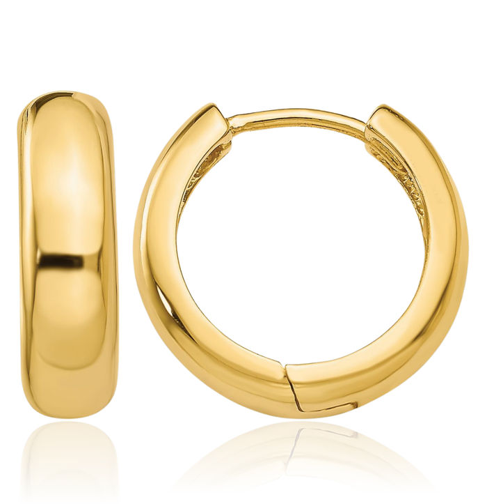 14K Solid Yellow Gold Round Medium Hoop Earrings