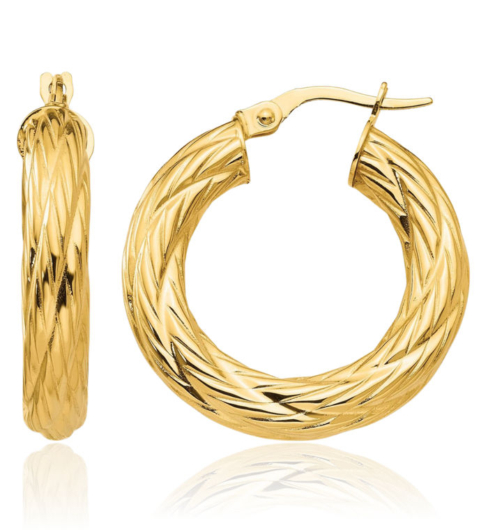 14K Solid Yellow Gold Tube Round Medium Hoop Earrings