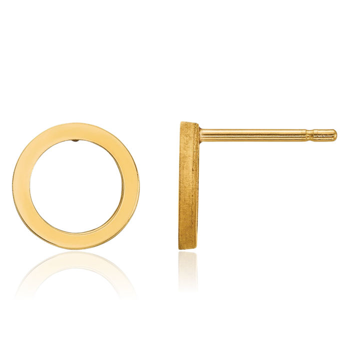 14K Solid Yellow Gold Circle Round Stud Earrings