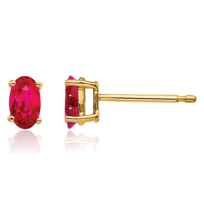 14K Solid Yellow Gold Red Ruby Studs Gemstone Solitaire Earrings July Birthstone Jewelry