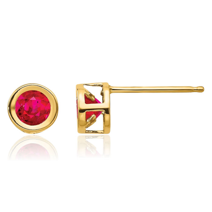 14K Solid Yellow Gold Red Ruby Studs Gemstone Solitaire Earrings July Birthstone Jewelry