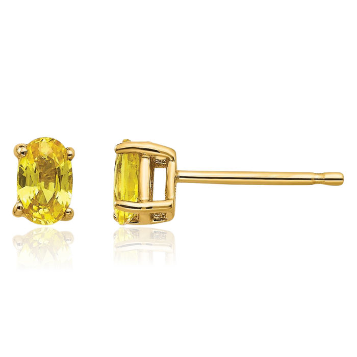 14K Solid Yellow Gold Sapphire Studs Gemstone Solitaire Earrings November Birthstone Jewelry