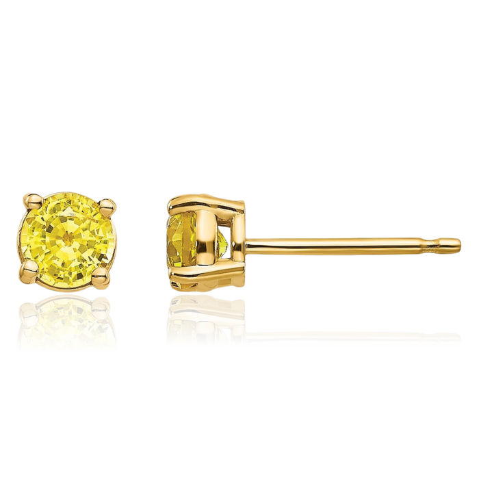 14K Solid Yellow Gold Sapphire Studs Gemstone Solitaire Earrings November Birthstone Jewelry