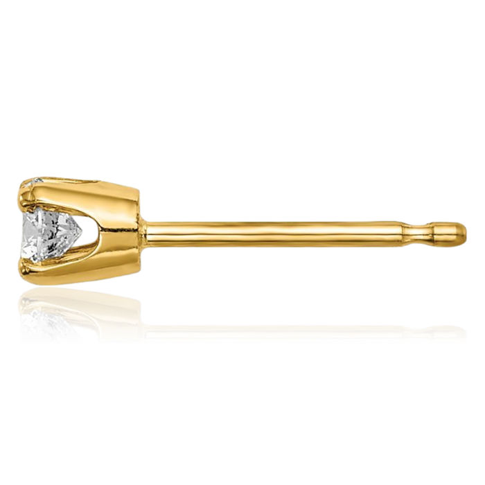 14K Solid Yellow Gold Single Stud Diamond Earring