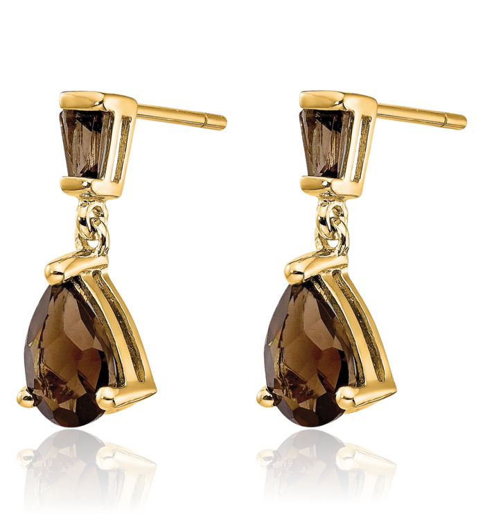 14K Solid Yellow Gold Brown Smoky Quartz Drop Dangle Earrings June Birthstone Jewelry