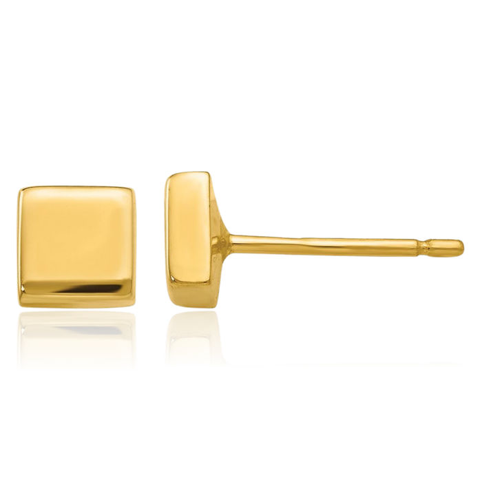 14K Solid Yellow Gold Square Stud Earrings