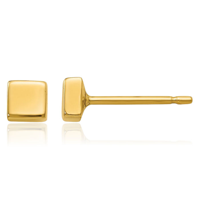 14K Solid Yellow Gold Square Stud Earrings