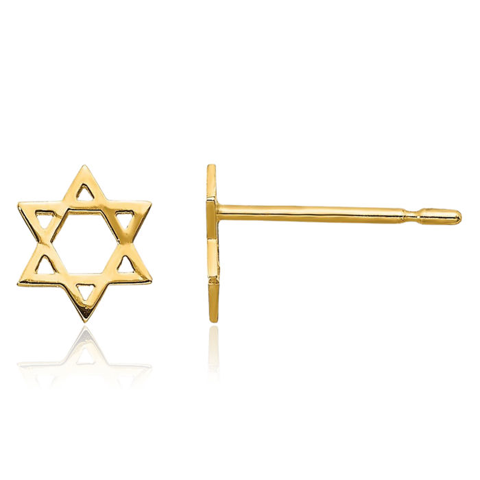 14K Solid Yellow Gold Star of David Jewish Magen Stud Earrings