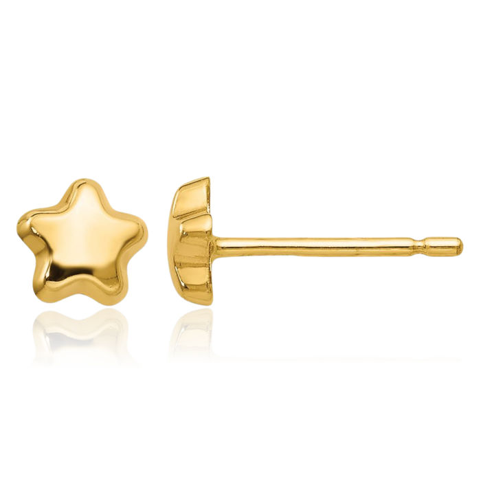 14K Solid Yellow Gold Star Stud Earrings