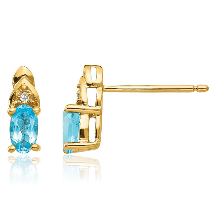 14K Solid Yellow Gold Swiss Blue Topaz Diamond Drop Dangle Stud Earrings December Birthstone Jewelry