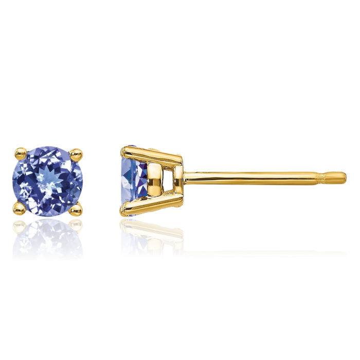 14K Solid Yellow Gold Blue Tanzanite Studs Gemstone Solitaire Earrings December Birthstone Jewelry