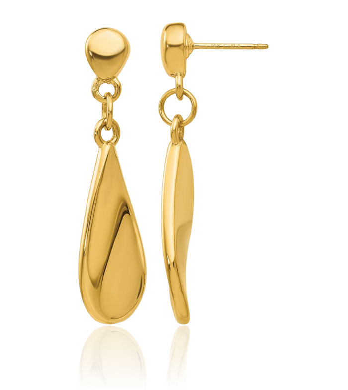 14K Solid Yellow Gold Tear Drop Dangle Earrings