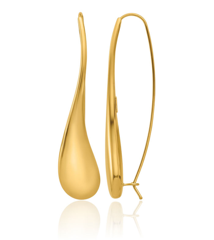 14K Solid Yellow Gold Teardrop Threader Drop Dangle Earrings