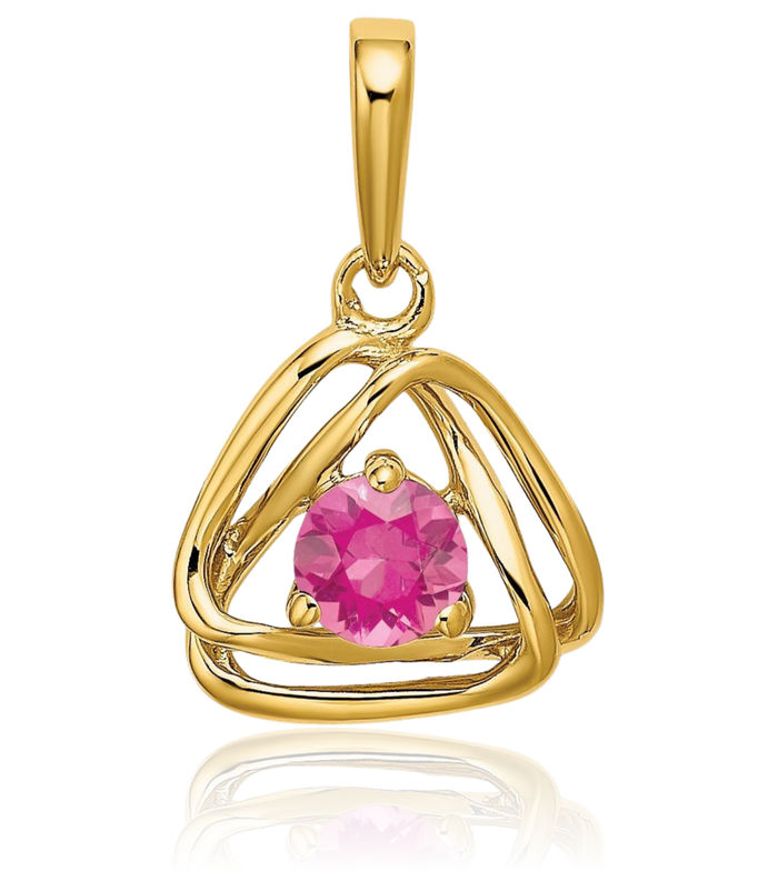 14K Solid Yellow Gold Pink Tourmaline Triangle Necklace Charm Gemstone Pendant October Birthstone Jewelry