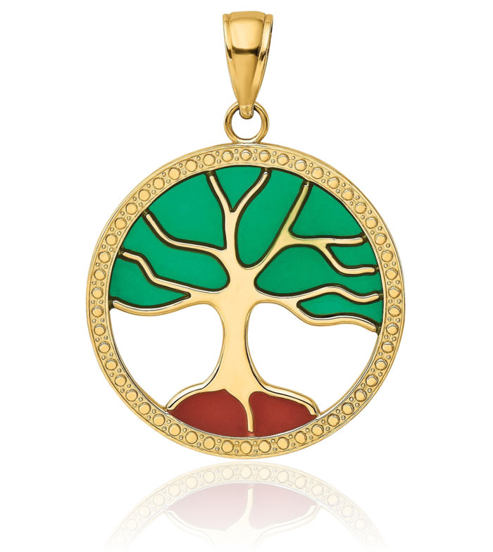 14K Solid Yellow Gold Tree of Life Necklace Chain Pendant Charm