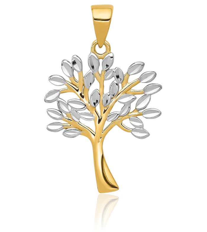 14K Solid Yellow Gold Tree of Life Necklace Chain Pendant Charm