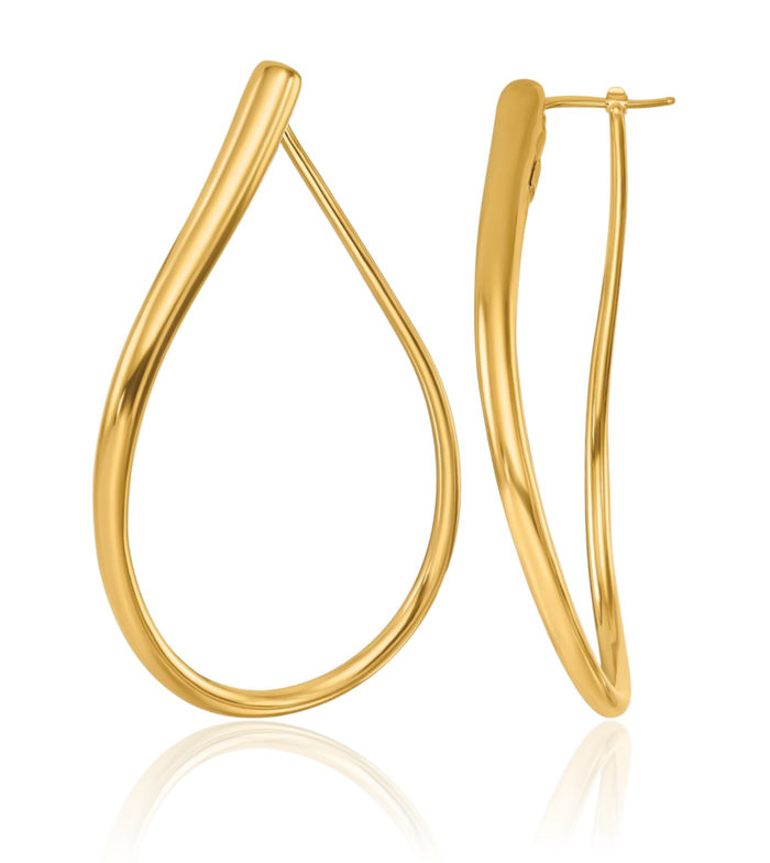 14K Solid Yellow Gold Wavy Teardrop Extra Large Hoop Earrings