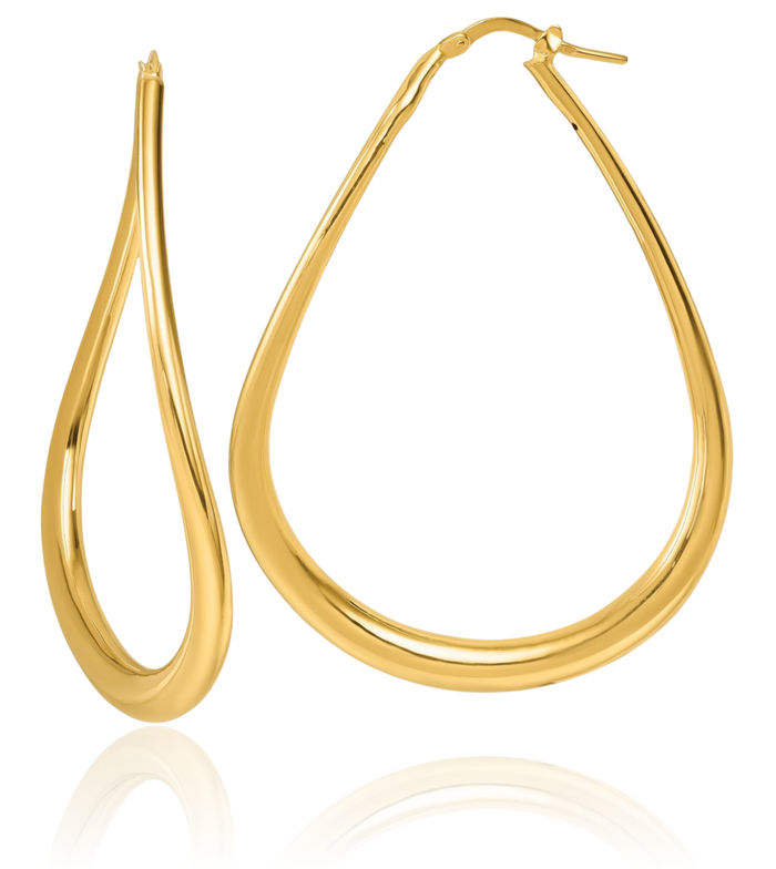 14K Solid Yellow Gold Wavy Teardrop Large Hoop Earrings