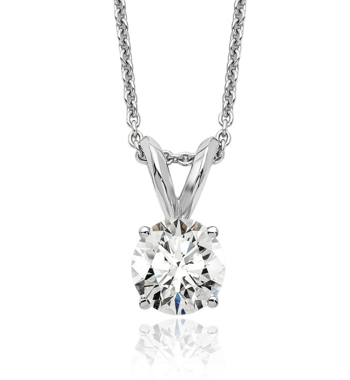 14K Solid White Gold Round Lab Diamond Solitaire Necklace Chain